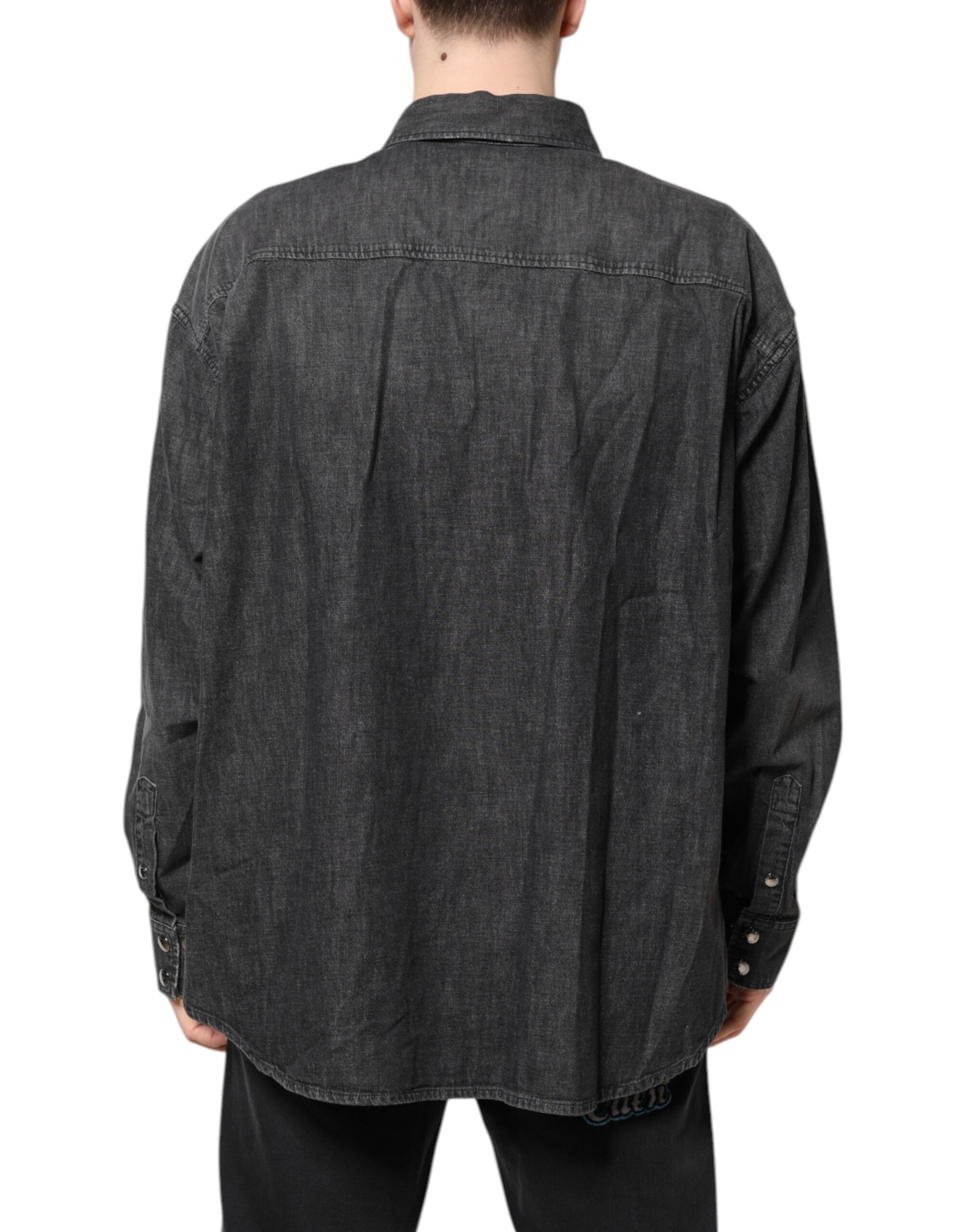 Gray Long Sleeves Button Down Denim Shirt