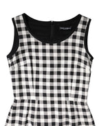 White Black Checkered Sleeveless Sheath Dress