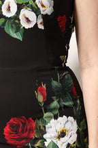 Black Floral Print Sleeveless Sheath Dress