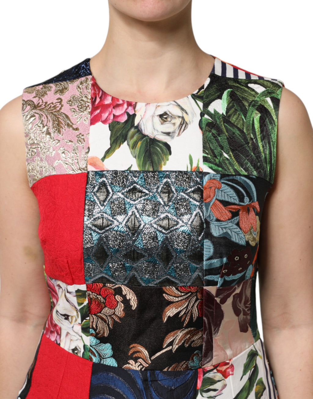 Multicolor Patchwork Sleeveless Sheath Dress