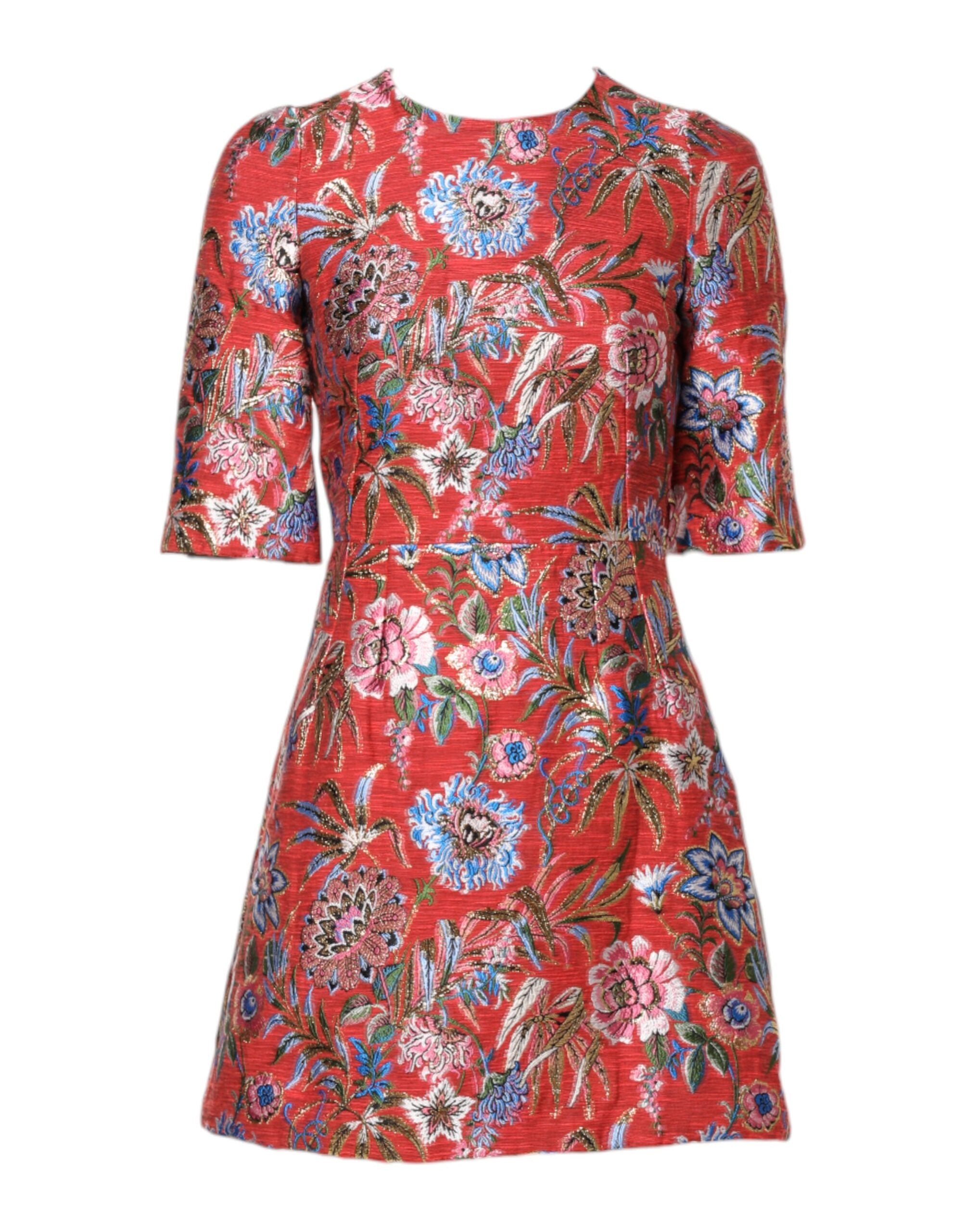 Red Floral Jacquard A-line Mini Dress