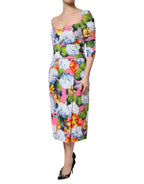 Multicolor Floral Pleated Sheath Midi  Dress