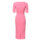 Pink Viscose Short Sleeve Sheath Midi Dress
