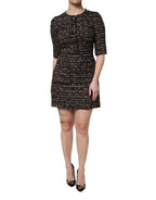Brown Tweed Short Sleeves A-line Mini Dress