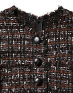 Brown Tweed Short Sleeves A-line Mini Dress
