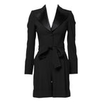 Black Wool Jumpsuit Dress Women Coat Jacket