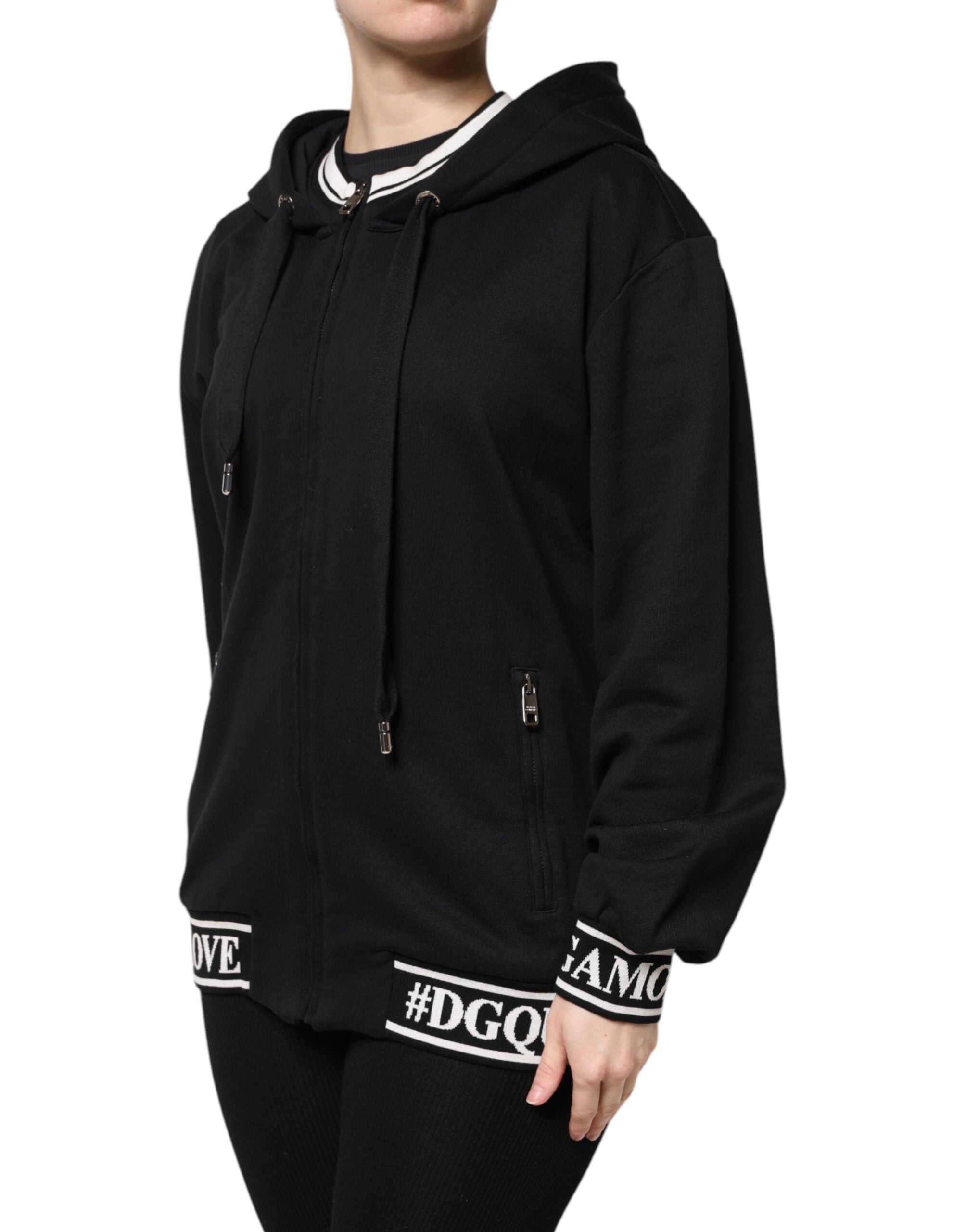 Black Cotton Hooded Full Zip Sweatshirt Sweater