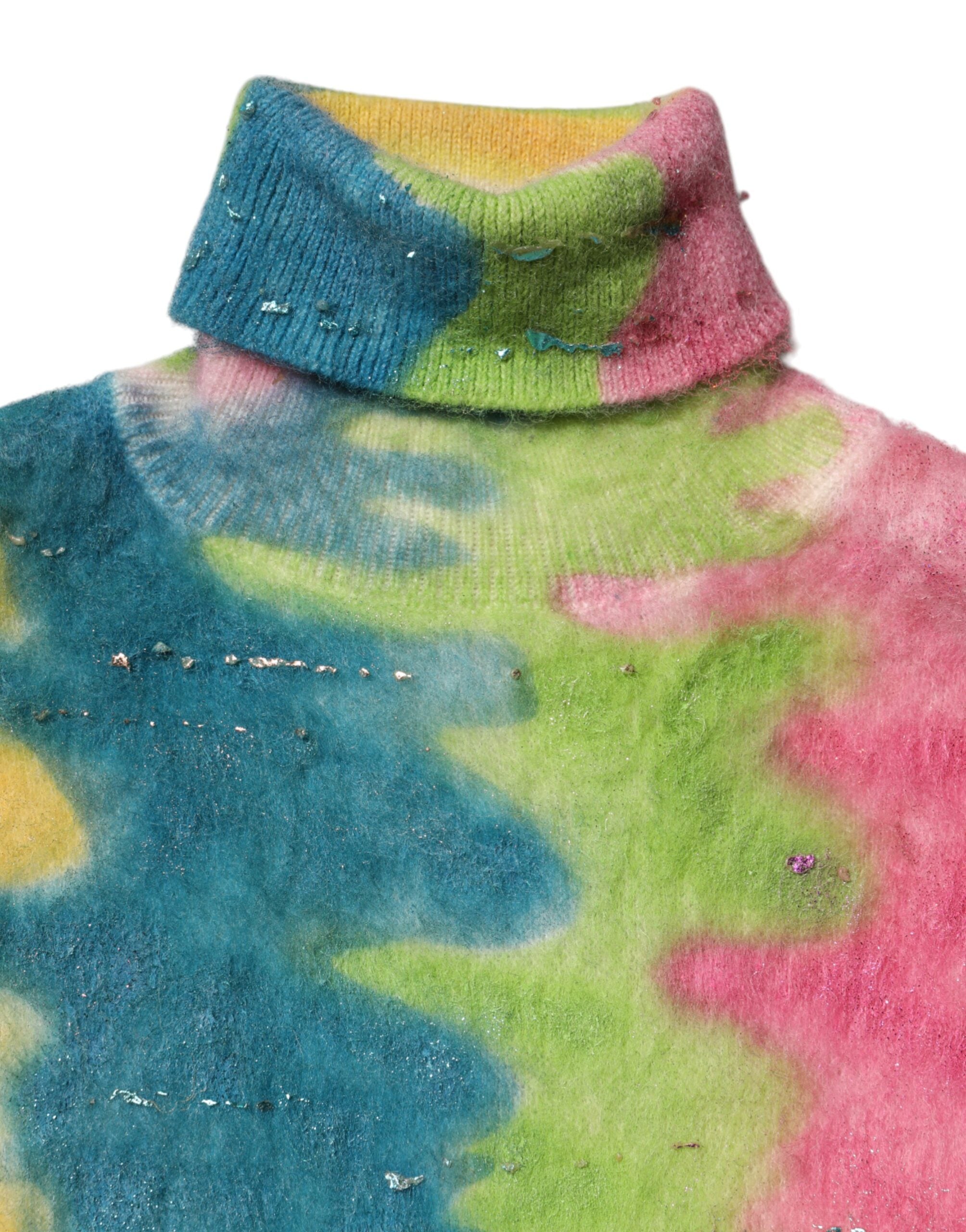 Multicolor Mohair Turtleneck Pullover Sweater