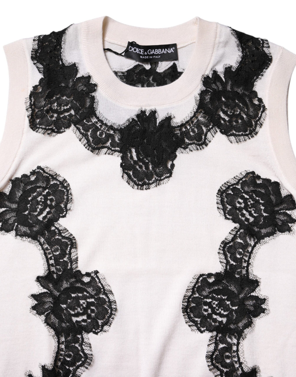 White Cashmere Floral Lace Detailing Tank Top