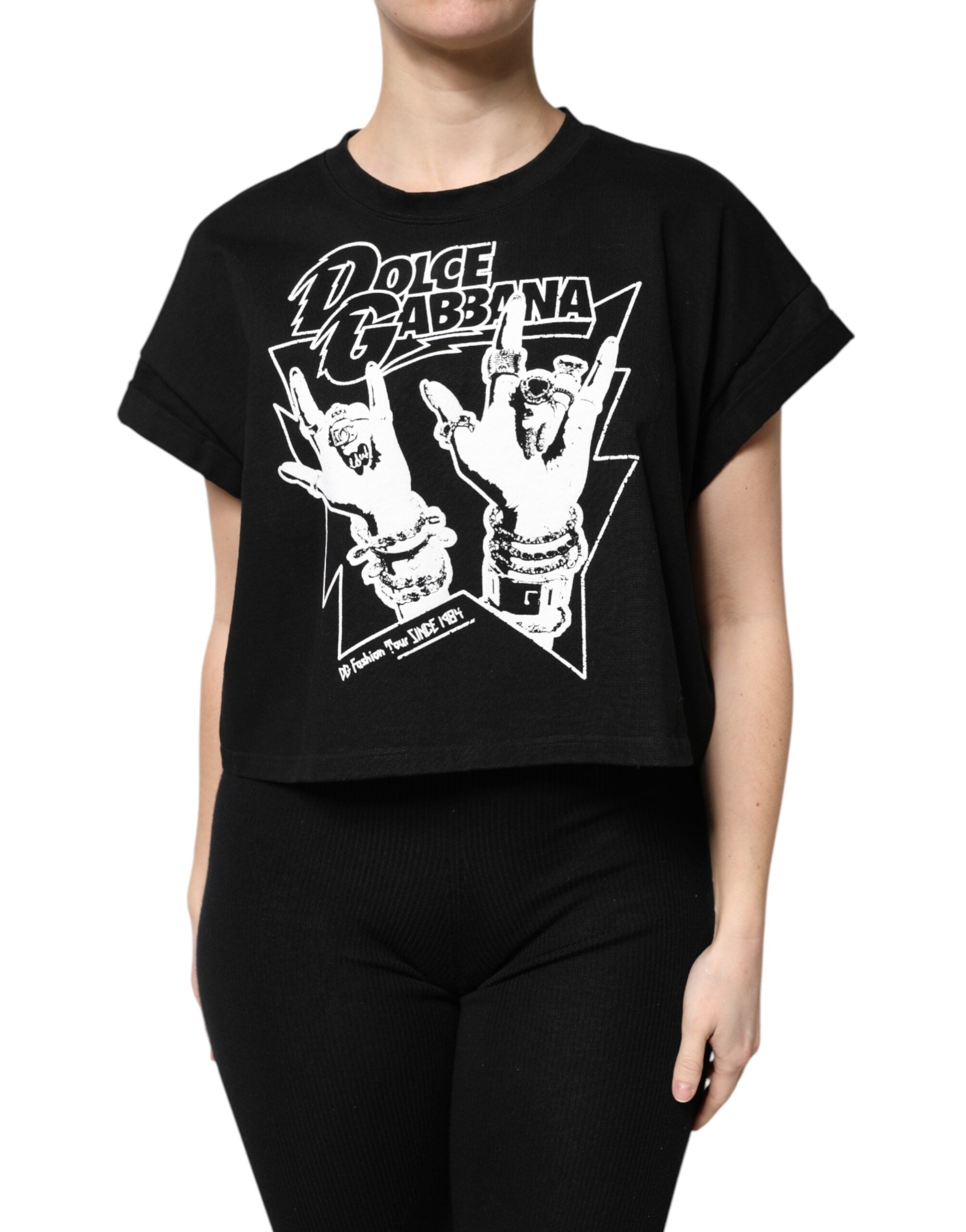 Black Cotton Printed Short Sleeves T-shirt