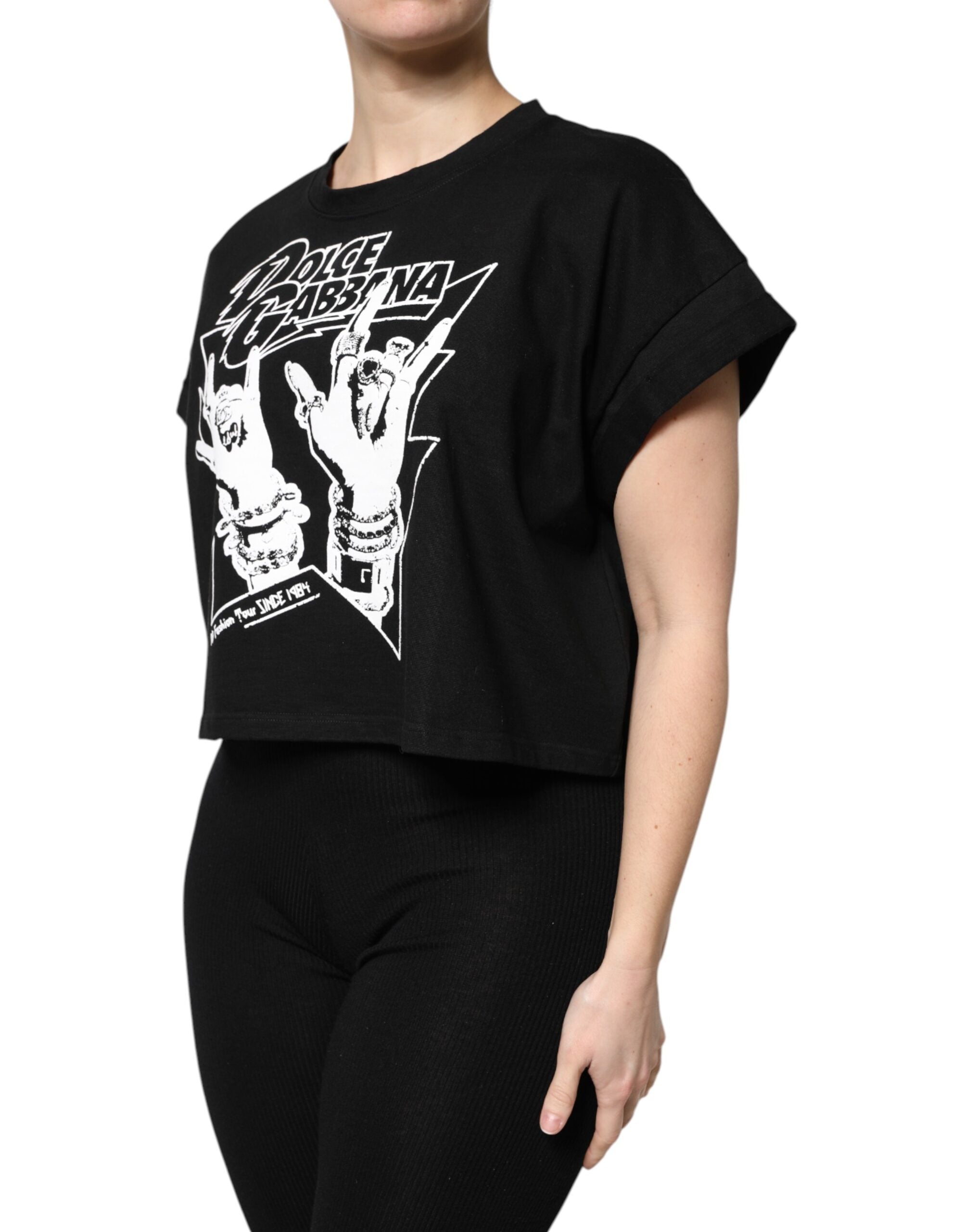 Black Cotton Printed Short Sleeves T-shirt