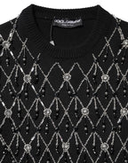 Black Cashmere Embellished Long Sleeves Top