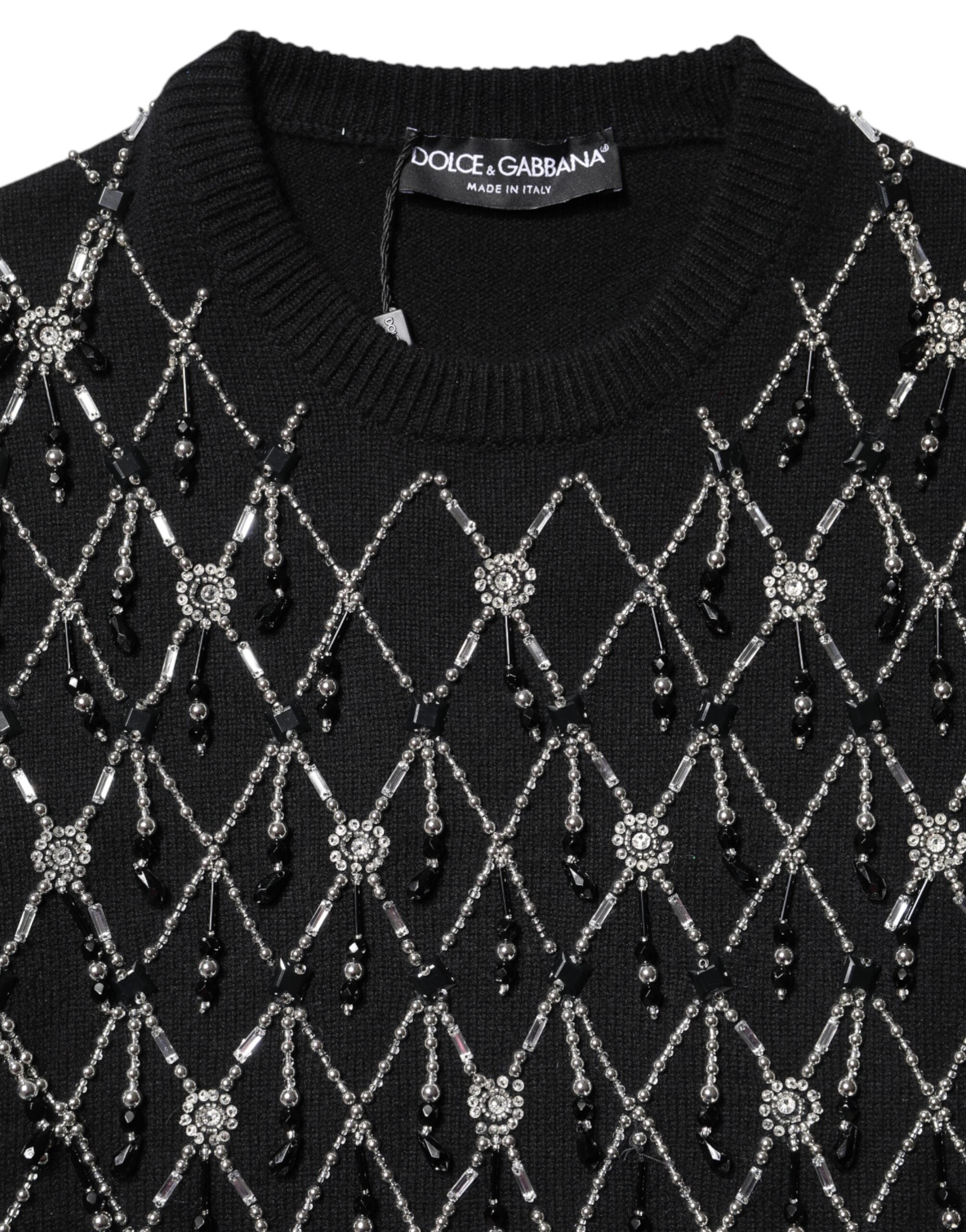 Black Cashmere Embellished Long Sleeves Top