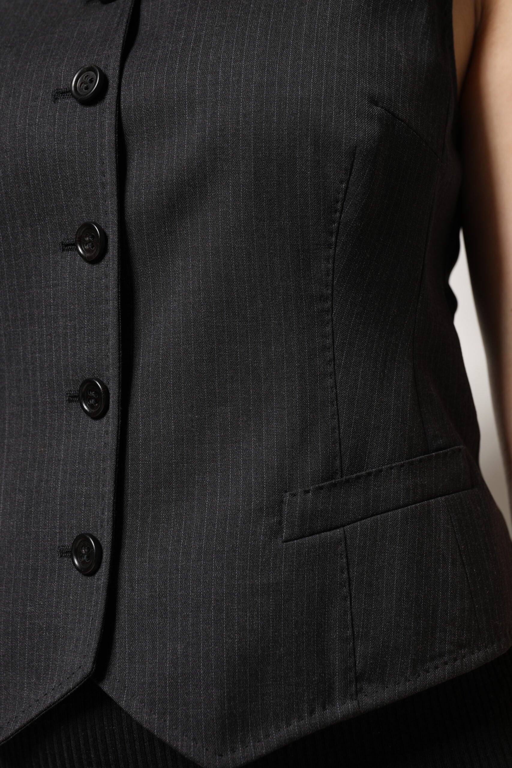 Black Striped Button Down Sleeveless Vest Top