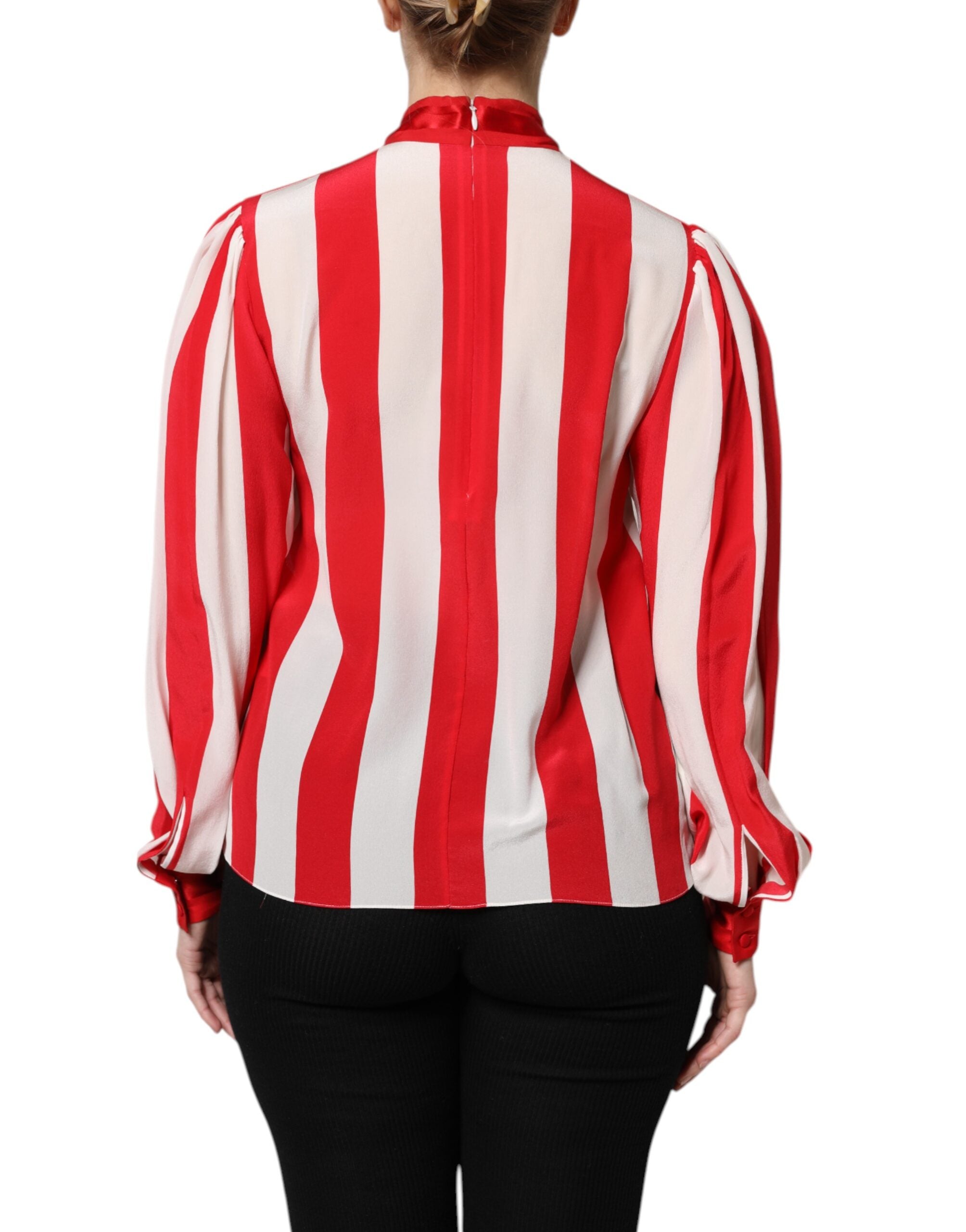 Red White Stripes Ascot Collar Blouse Top