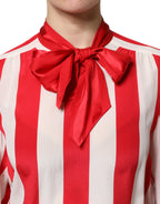 Red White Stripes Ascot Collar Blouse Top