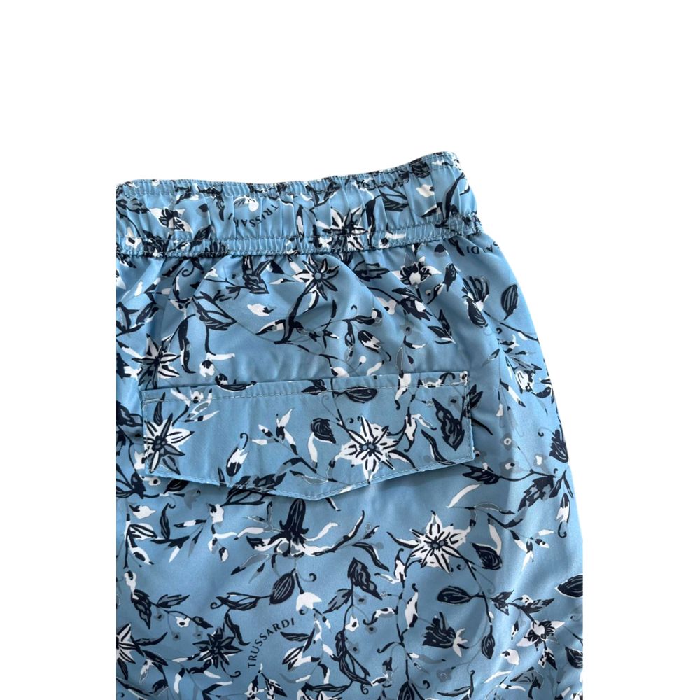 Light Blue Polyester Men Swim Trunk