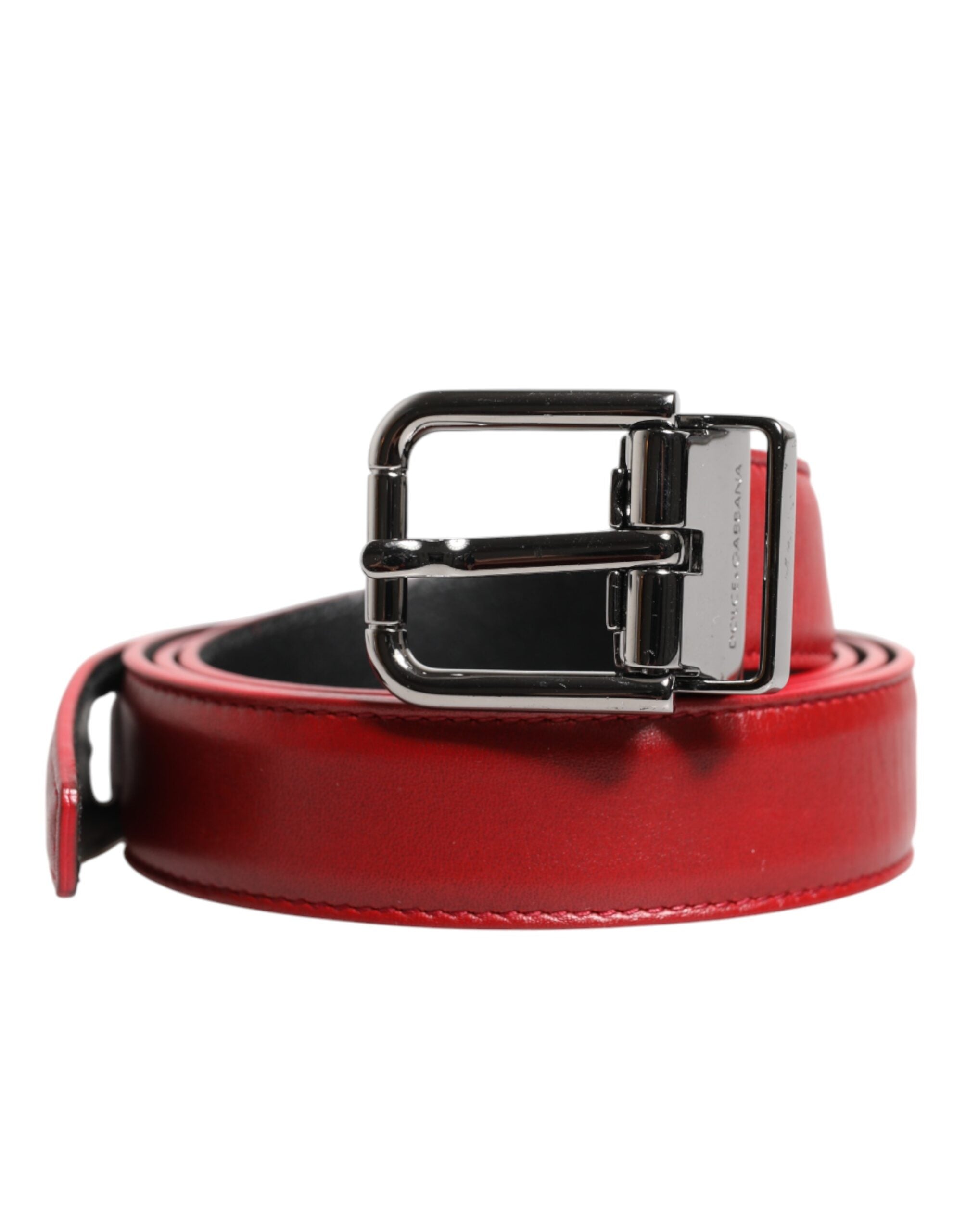 Red Leather Silver Tone Metal Buckle Belt