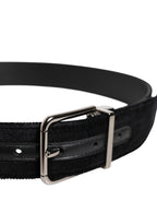 Black Cotton Silver Metal Buckle Belt