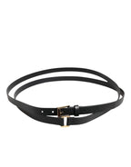 Black Double Strap Leather Gold Buckle Belt