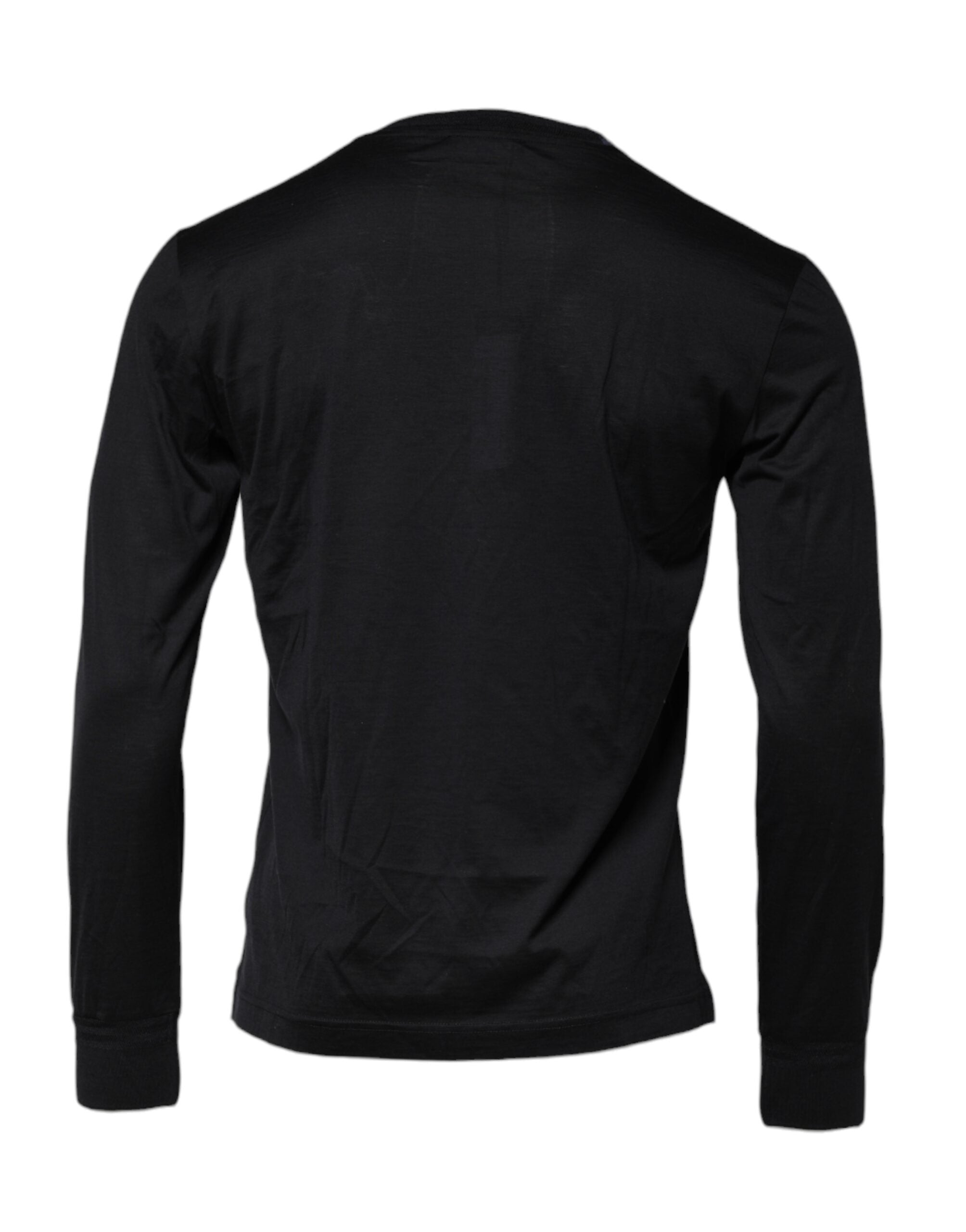 Dark Blue Silk Crew Neck Men Pullover Sweater