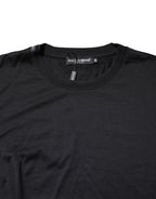 Dark Blue Silk Crew Neck Men Pullover Sweater