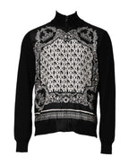 Black White Bandana Print Full Zip Sweater