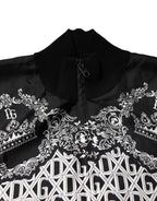 Black White Bandana Print Full Zip Sweater