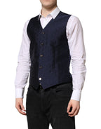 Dark Blue Logo Wool Formal Men Waistcoat Vest
