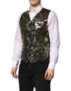 Black Gold Jacquard Formal Men Waistcoat Vest