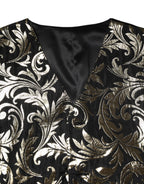 Black Gold Jacquard Formal Men Waistcoat Vest