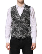 Black Gray Brocade Formal Men Waistcoat Vest