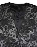 Black Gray Brocade Formal Men Waistcoat Vest