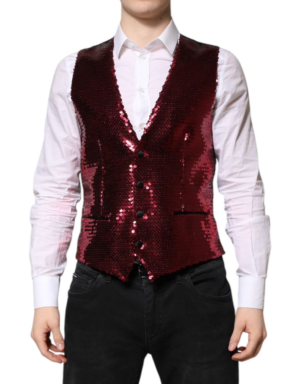 Red Sequined Dress Formal Men Waistcoat Vest