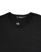 Black Cotton Short Sleeves Round Neck T-shirt