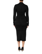 Black Long Sleeves Sheath Midi Dress