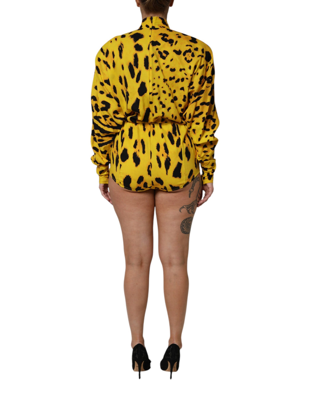 Yellow Leopard Long Sleeves Jumpsuit Dress