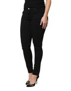Black Cotton Logo Mid Waist Skinny Denim Jeans