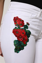 White Floral Sequined GIRLY Denim Jeans
