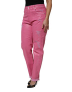 Pink Tattered Mid Waist Tapered Denim Jeans