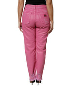 Pink Tattered Mid Waist Tapered Denim Jeans