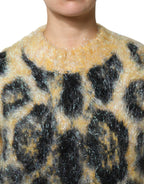 Multicolor Leopard Mohair Crew Neck Sweater