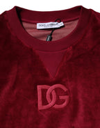 Red Cotton Velvet Crew Neck Pullover Sweater