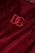 Red Cotton Velvet Crew Neck Pullover Sweater