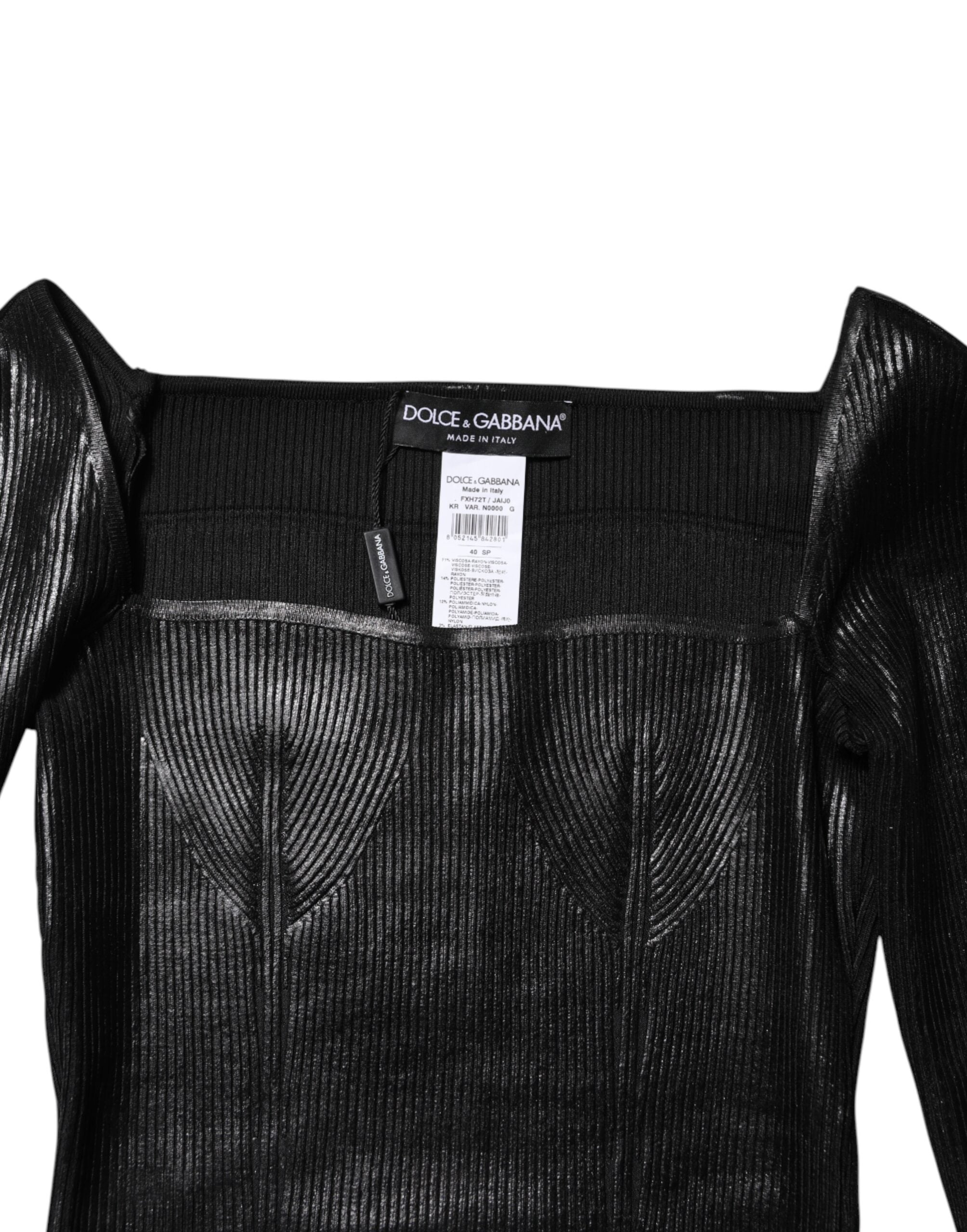 Black Viscose Long Sleeves Fitted Blouse Top