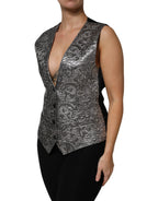 Silver Floral Jacquard Sleeveless Vest Top