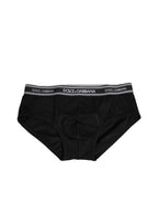 Black Cotton Stretch Logo Print Brief Underwear