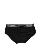 Black Cotton Stretch Logo Print Brief Underwear