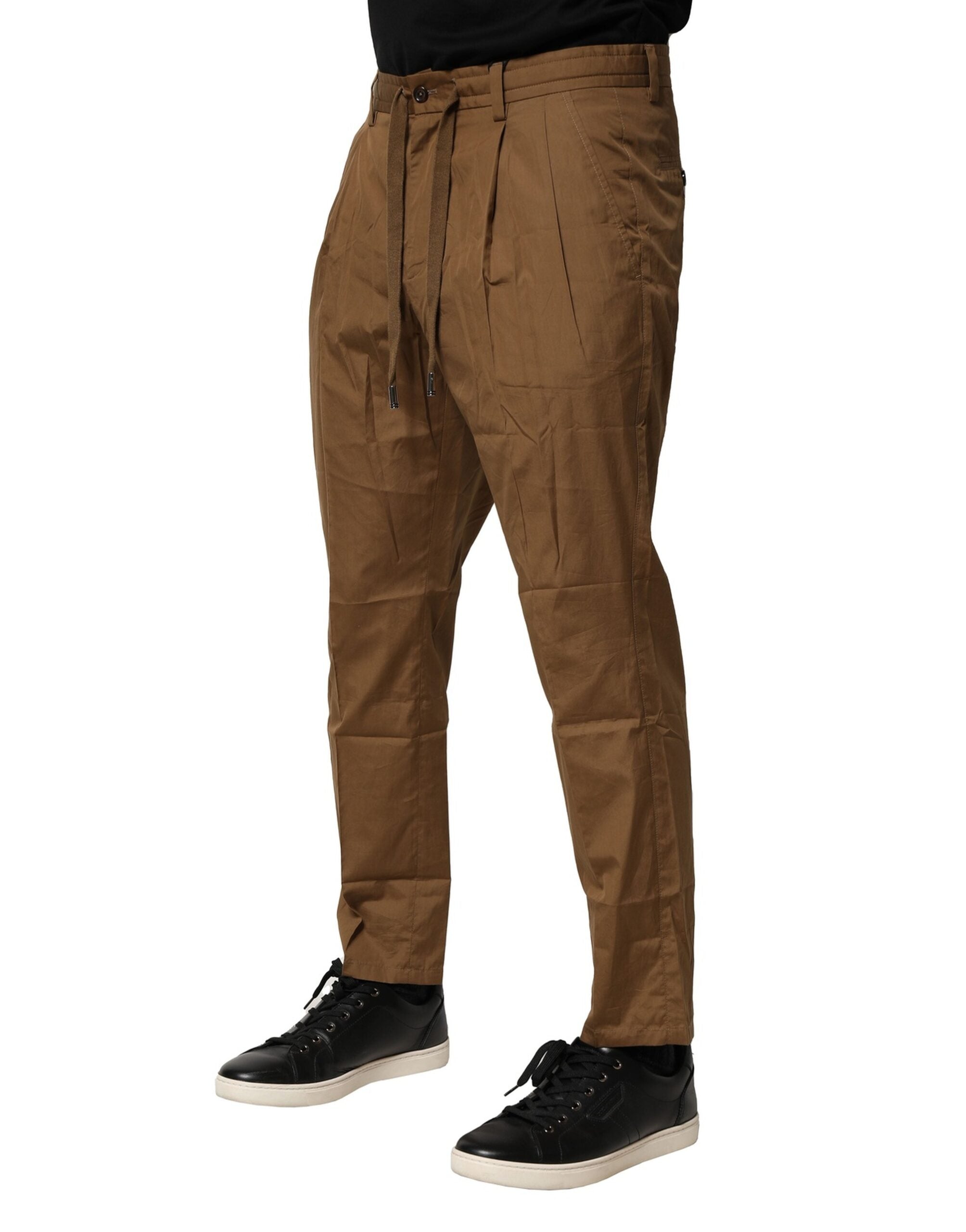 Brown Cotton Chino Mid Waist Men Pants