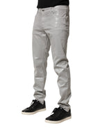 Silver Cotton Stretch Slim Denim Jeans